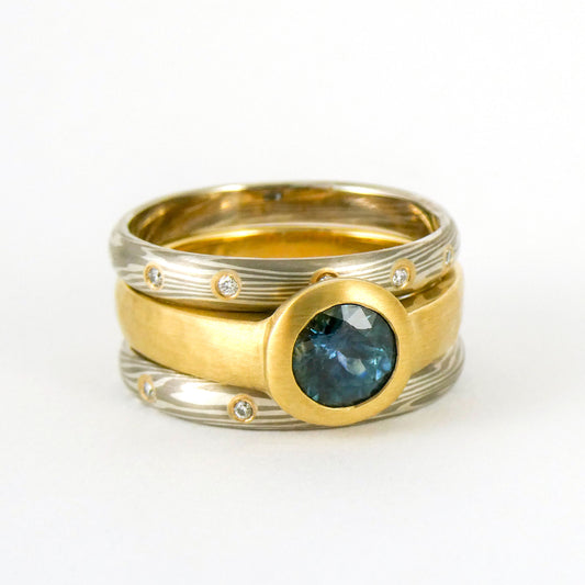 Legacy Custom Mokume & Sapphire Wedding Set